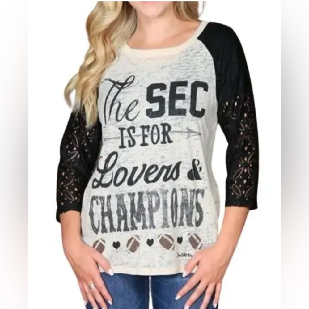 Southern Grace SEC is for Lovers & Champions Graphic Raglan Tee size M